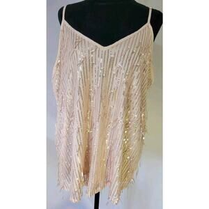 Maurices Sequin Fringe Dressy Tank Size 2X Champagne Color Adj Straps MSP$36.90